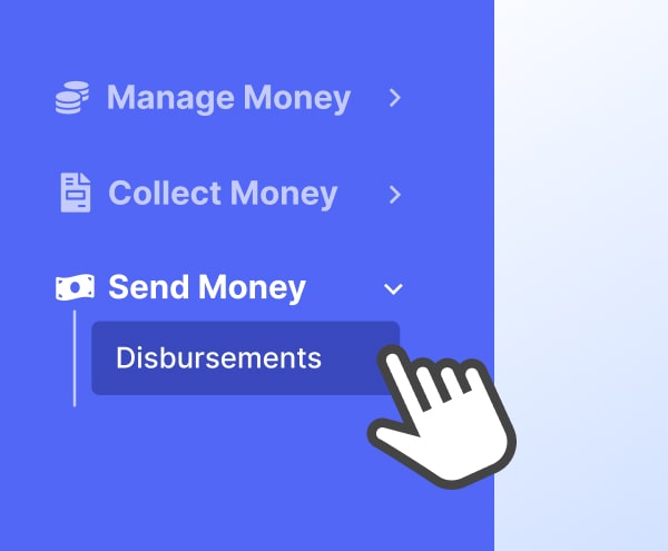 Cursor pointing to Disbursements navigation item
